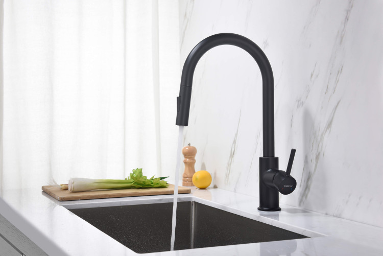 Смеситель для кухни с вытяжным изливом 2 jet Aquatek, матовый черный AQ1384MB ЕВРОПА