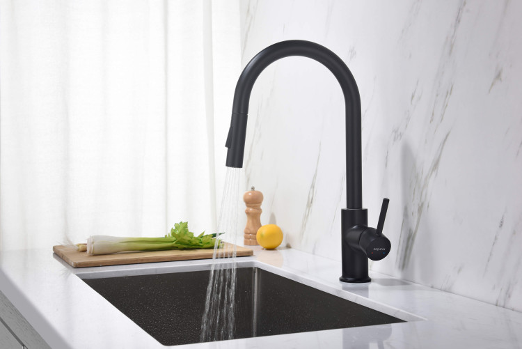 Смеситель для кухни с вытяжным изливом 2 jet Aquatek, матовый черный AQ1384MB ЕВРОПА