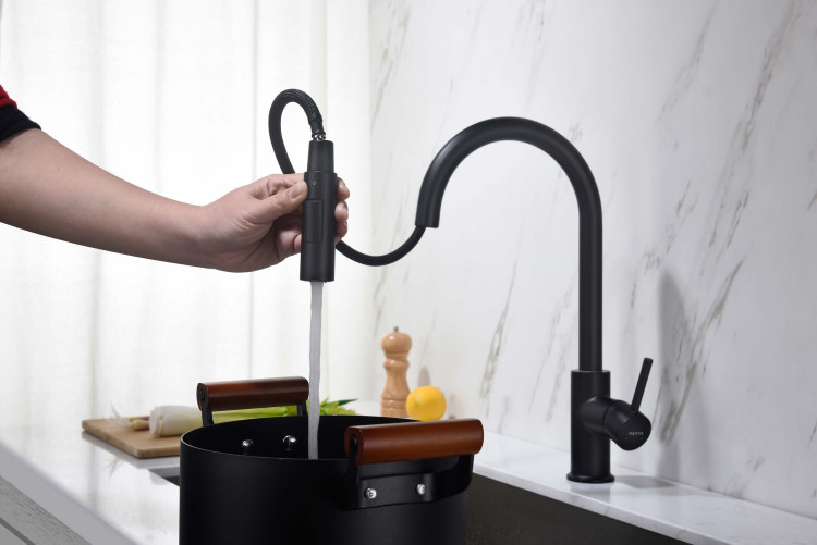 Смеситель для кухни с вытяжным изливом 2 jet Aquatek, матовый черный AQ1384MB ЕВРОПА