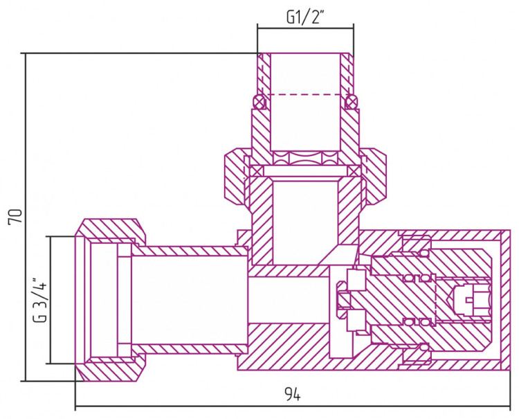 Вентиль Сунержа угловой под шестигранник G 1/2