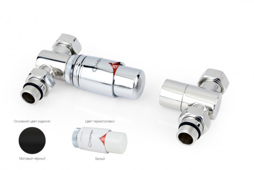 Автоматический терморегулятор Сунержа прямой G 1/2&quot; НР х G 3/4&quot; НГ (набор) Матовый чёрный