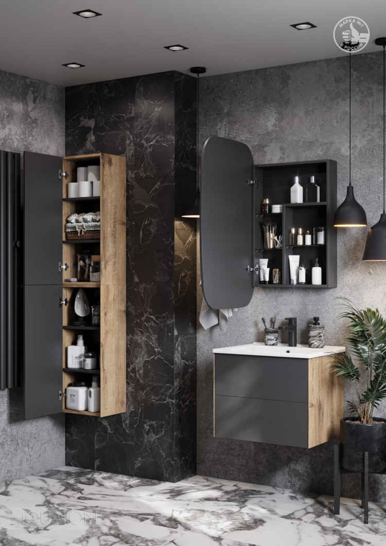 Шкаф навесной AQUATON Сохо дуб веллингтон, графит софт 1A258403AJA00