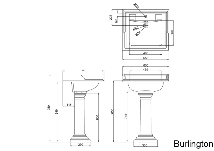 Классическая раковина B15D на 1 отверстие с пьедесталом, декор 