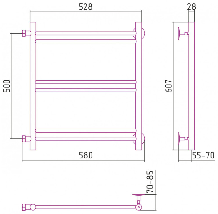 Полотенцесушитель водяной Стилье Версия-Б1 500х500 (2+2+2) П 16 Чёрный