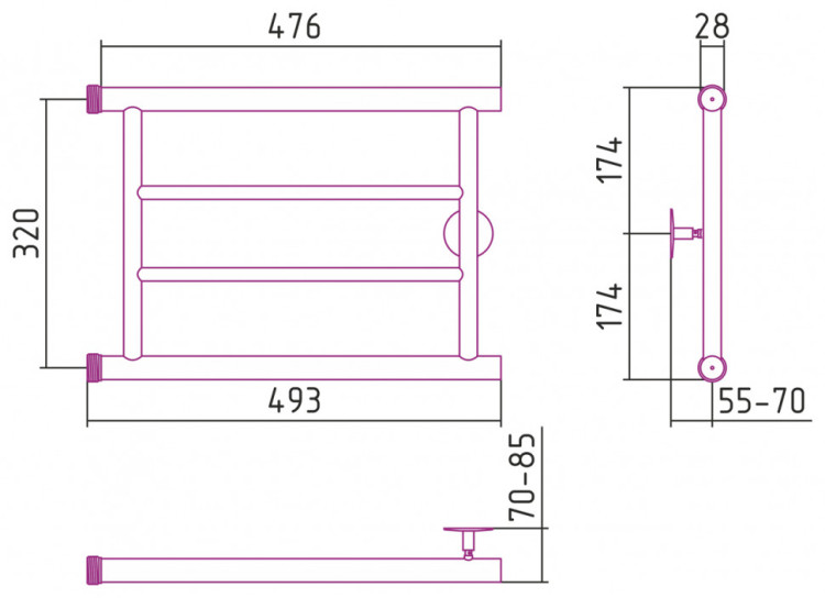 Полотенцесушитель водяной Стилье Минор 0600 320х500 (2) П Без покрытия