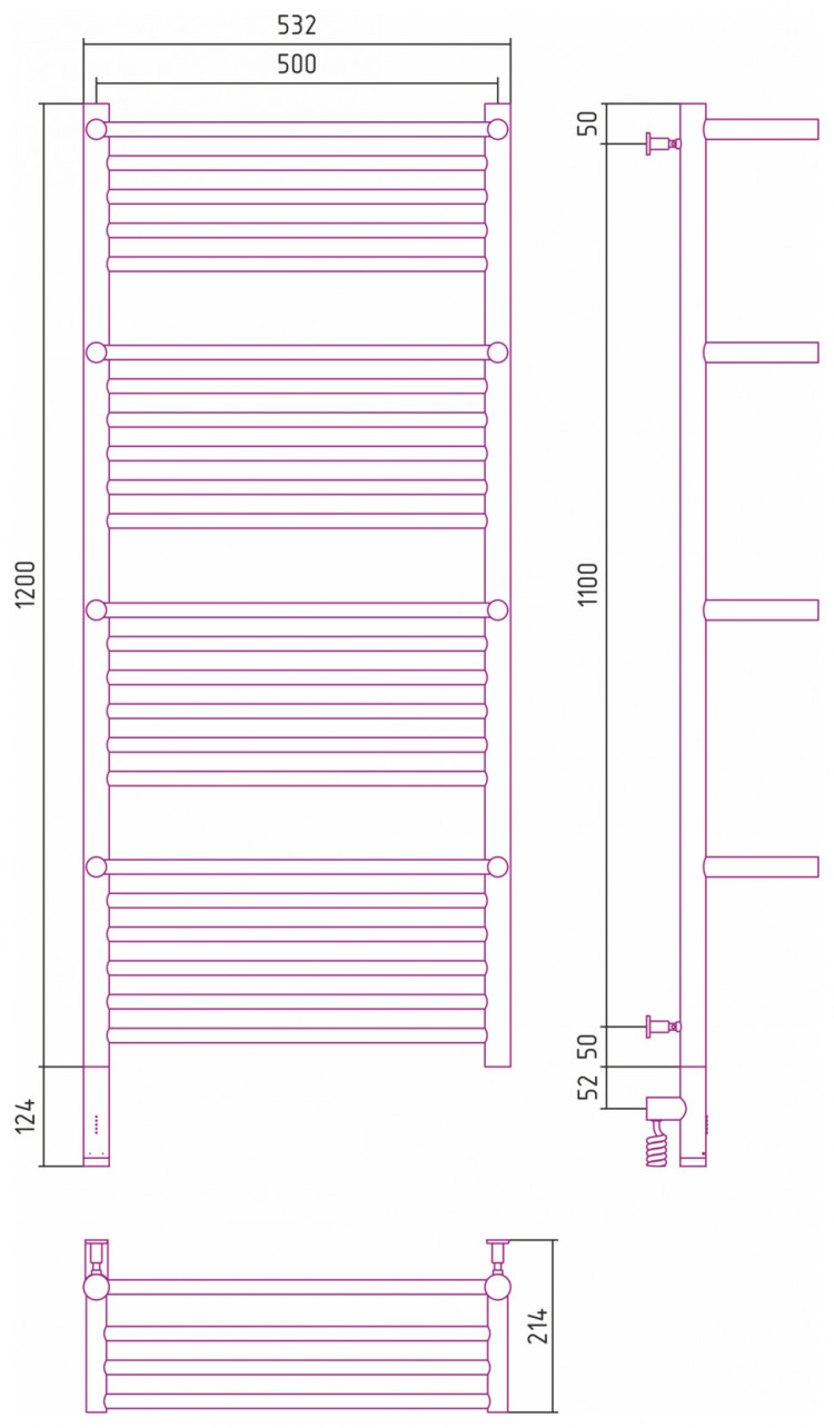 Полотенцесушитель электрический Сунержа Богема с 4 полками 3.0 1200х500 / МЭМ левый Матовый белый