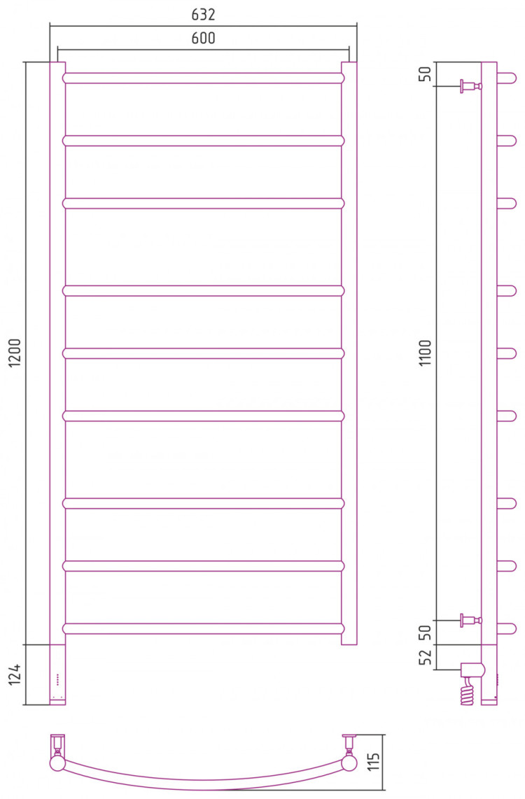 Полотенцесушитель электрический Сунержа Галант 3.0 1200х600 МЭМ левый Матовое золото