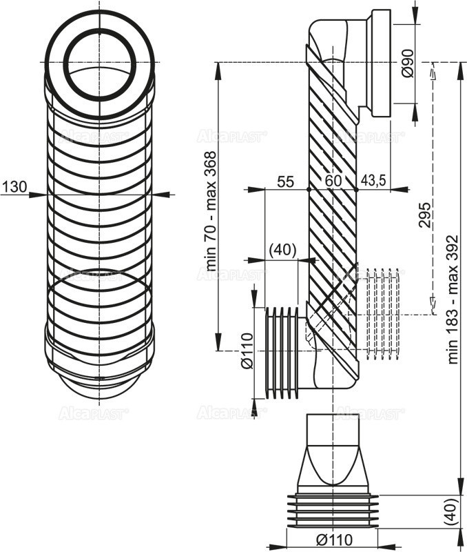 Колено стока DN90/110 Slim Alcadrain MS906
