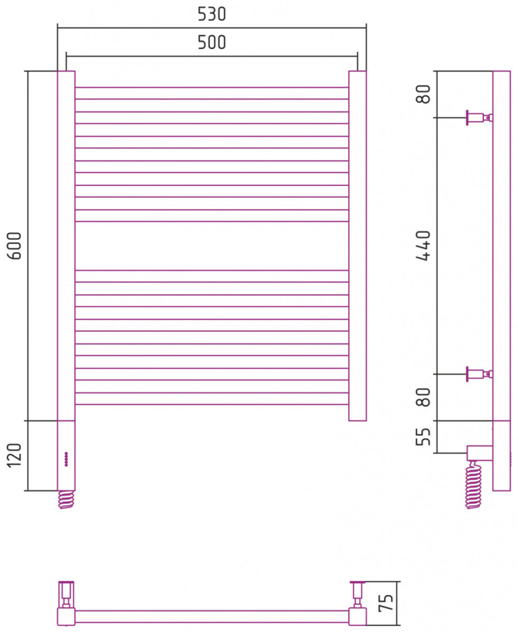 Полотенцесушитель электрический Сунержа Модус 3.0 600х500 МЭМ левый Сатин