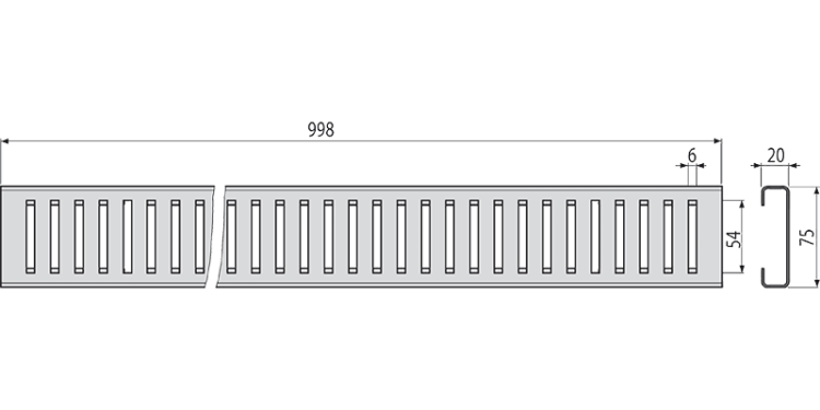 Решетка для дренажного желоба 75 мм, нержавеющая сталь Alcadrain ADZ-R302
