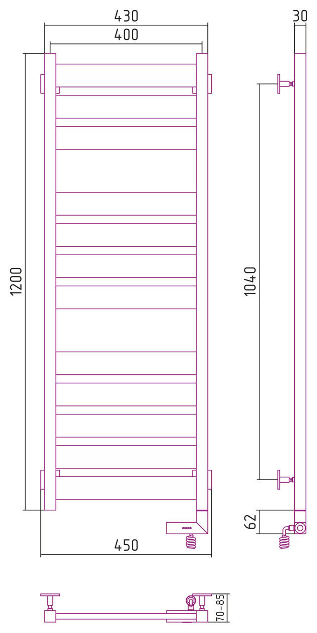 Полотенцесушитель электрический Сунержа Центурион 2.0 1200x400 МЭМ правый Матовый чёрный