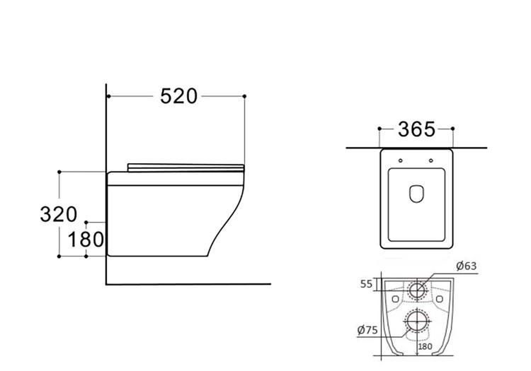 Унитаз подвесной безободковый Aquatek АМАДЕО AQ1163-00 520*365*320 мм, горизонтальный выпуск, тонкое сиденье с механизмом плавного закрывания, крепеж