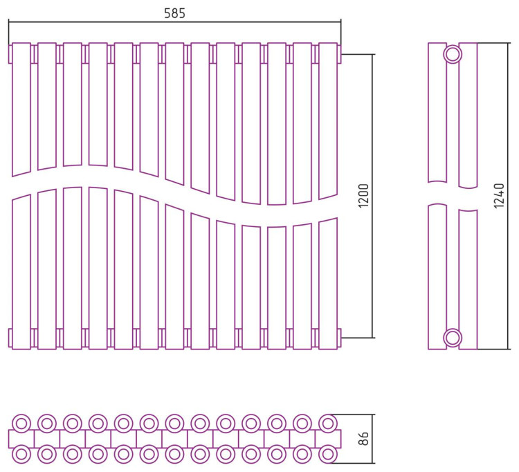 Отопительный радиатор Сунержа Эстет-00 1200х585 13 секций Матовый чёрный