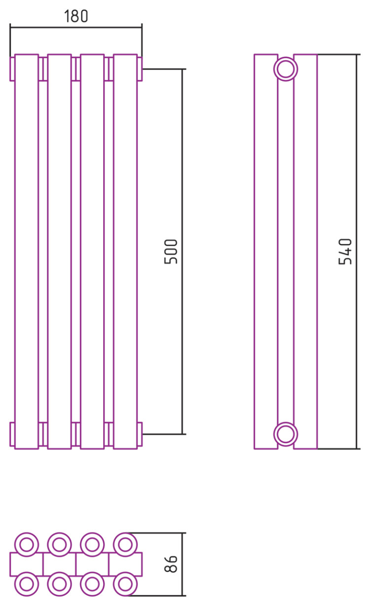Отопительный радиатор Сунержа Эстет-00 500х180 4 секции Сатин