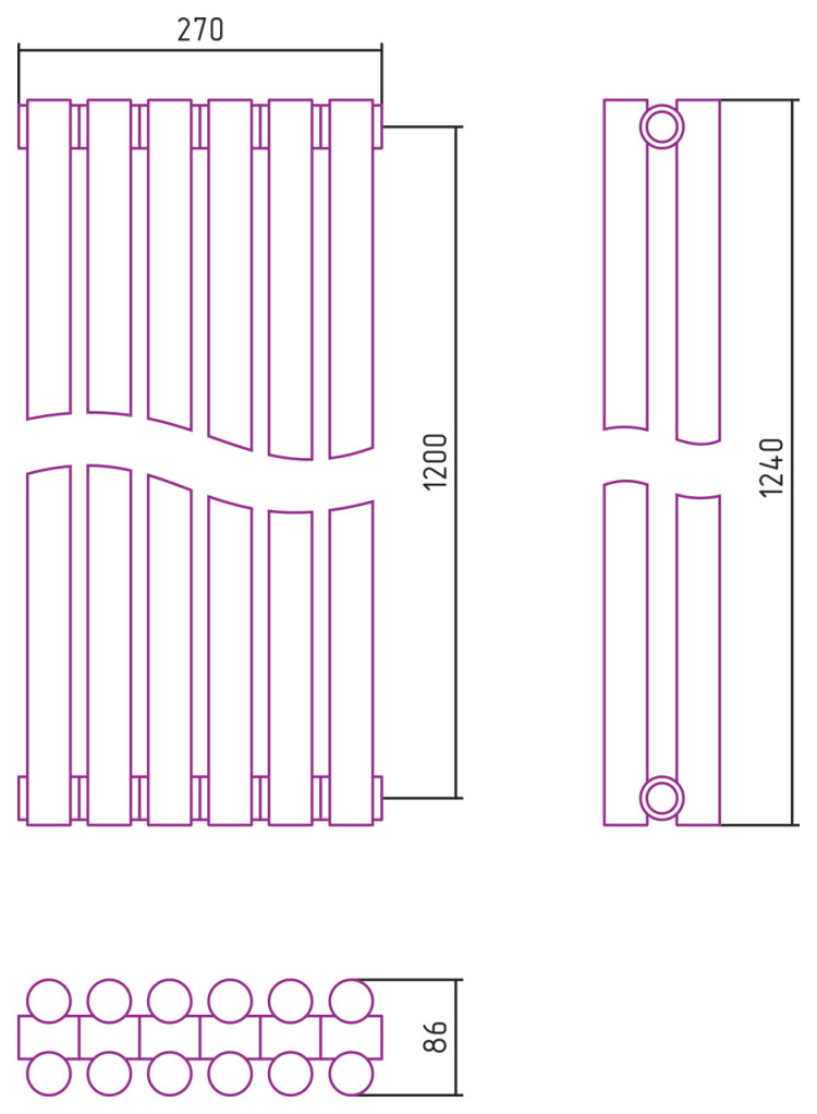 Отопительный радиатор Сунержа Эстет-11 1200х270 6 секций Состаренная латунь