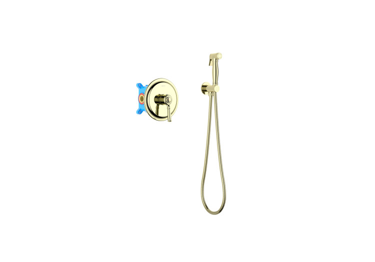 Набор с гигиеническим душем (смеситель + гигиеническая лейка + шланг + шланговое подсоединение с держателем) Aquatek, полир. золото AQ1519PG КЛАССИК