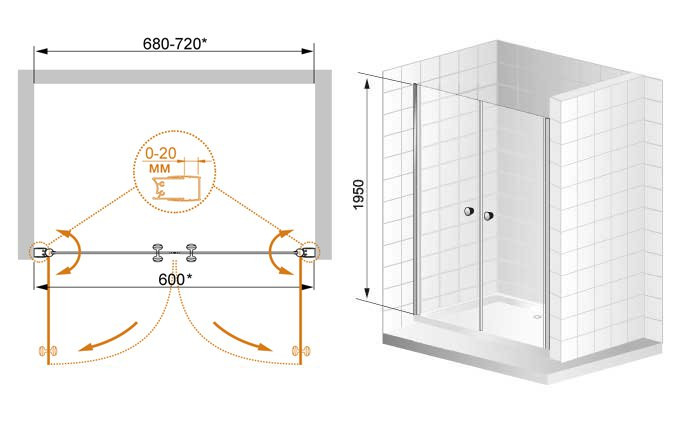 Душевая дверь в нишу ELENA B-2 Cezares ELENA-B-2-160-P-Cr
