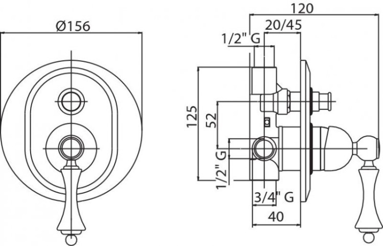 Встраиваемый смеситель для душа с переключателем Cezares MARGOT-VDIM-02-N