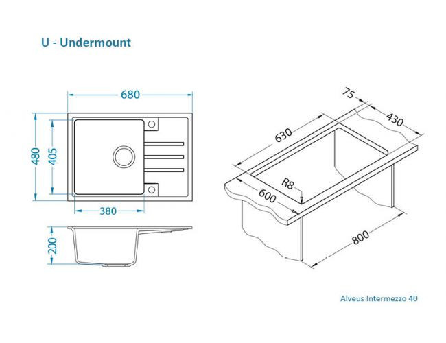 Мойка ALVEUS GRANITAL INTERMEZZO 40 G91 CARBON 680x480x200 в комплекте с сифоном 1117292