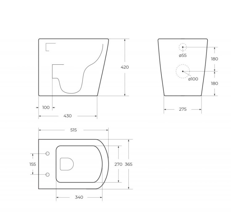 Унитаз приставной безободковый P-trape BelBagno BB120CBR