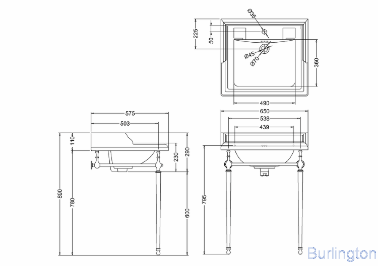 Классическая раковина на 1 или 2 отверстия с подстольем, Золото