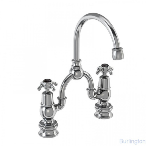 Смеситель для раковины на 2 отверстия Regent с изогнутым изливом, с пробкой и цепочкой [ANR27 BLA+ W1]