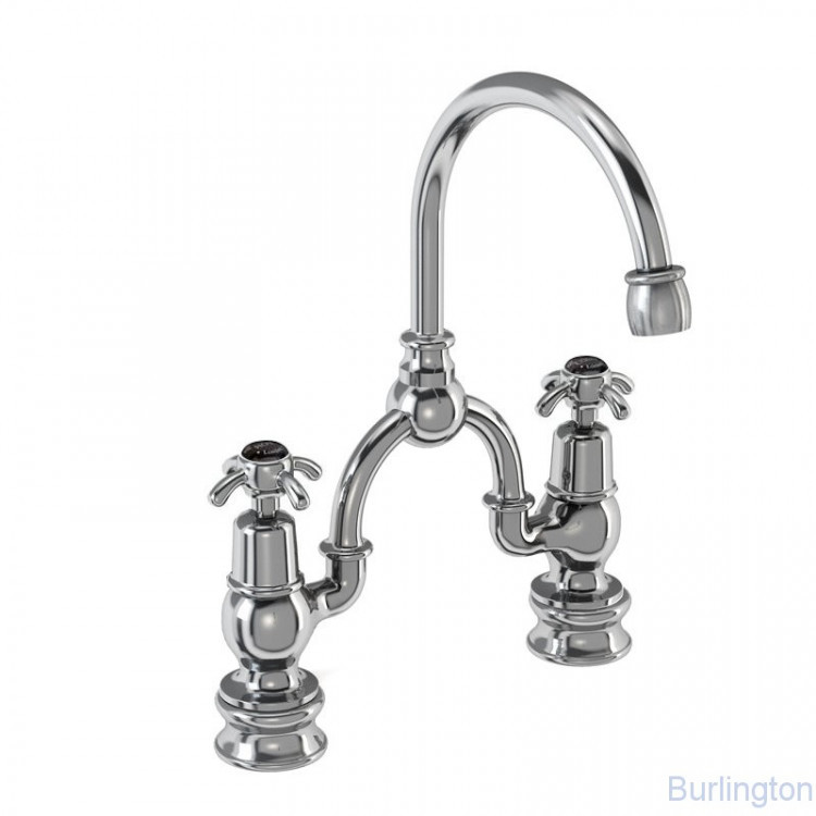 Смеситель для раковины на 2 отверстия Regent с изогнутым изливом, с пробкой и цепочкой [ANR27 BLA+ W1]