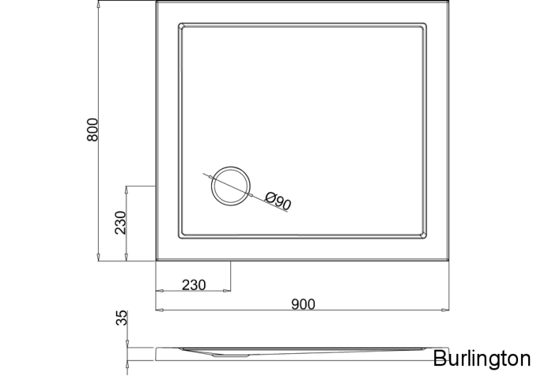 Поддон с угловым сливом 900 x 800 мм [Z1164] 1