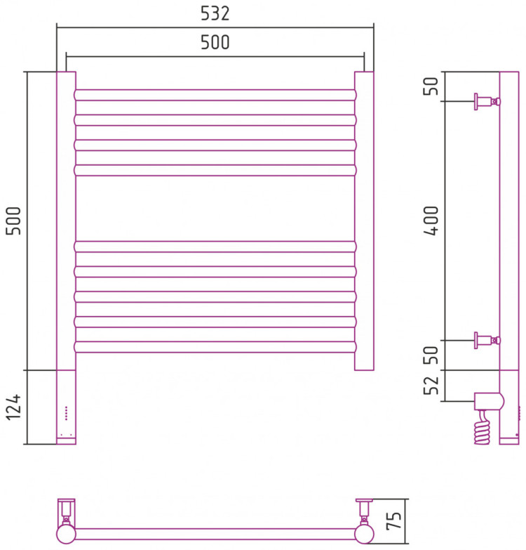 Полотенцесушитель электрический Сунержа Богема 3.0 прямая 500х500 МЭМ левый Состаренная бронза