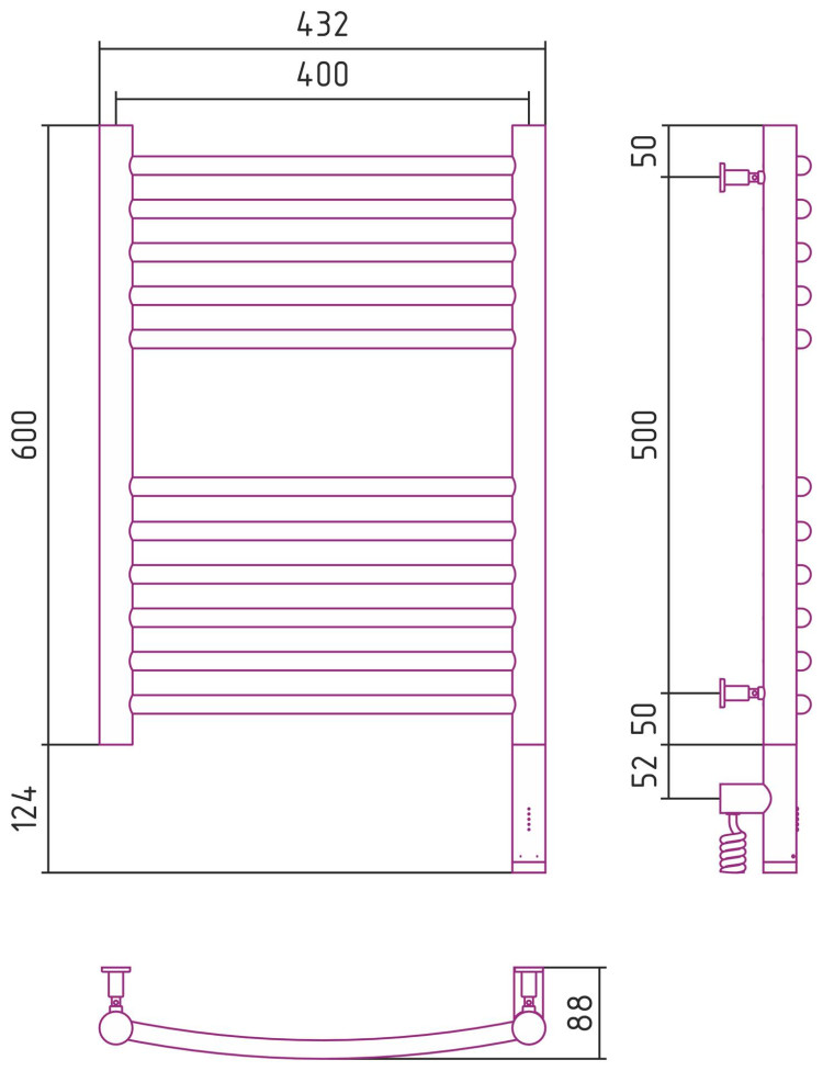 Полотенцесушитель электрический Сунержа Богема 3.0 выгнутая 600х400 МЭМ правый Белый