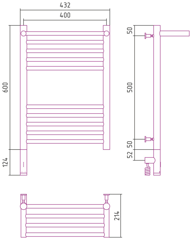 Полотенцесушитель электрический Сунержа Богема с полкой 3.0 600х400 / МЭМ левый Золото
