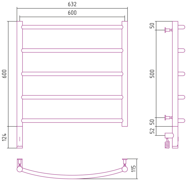 Полотенцесушитель электрический Сунержа Галант 3.0 600х600 МЭМ левый Состаренная бронза