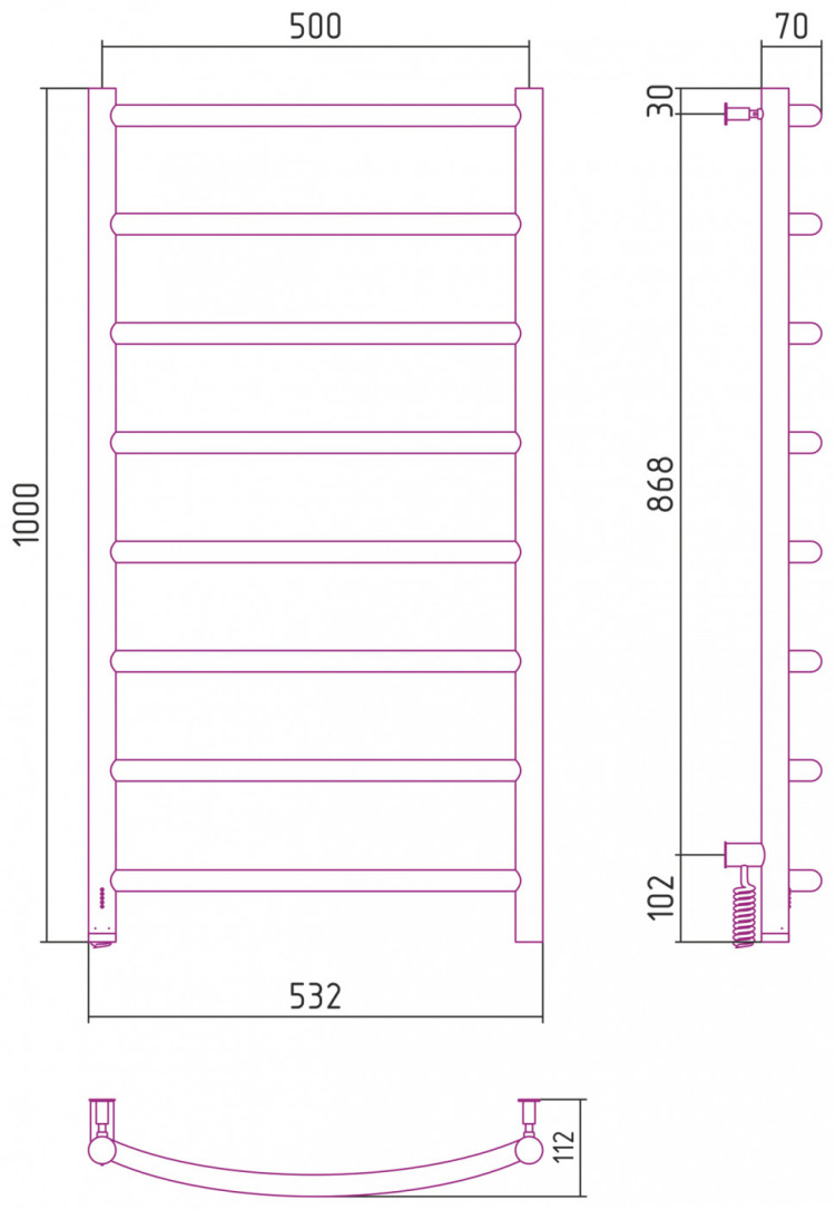 Полотенцесушитель электрический Сунержа Галант 4.0 1000х500 МЭМ левый Тёмный титан муар