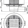 Сливной трап 105×105/50 мм боковой сток, решетка из нержавеющей стали, гидрозатвор мокрый Alcadrain APV101