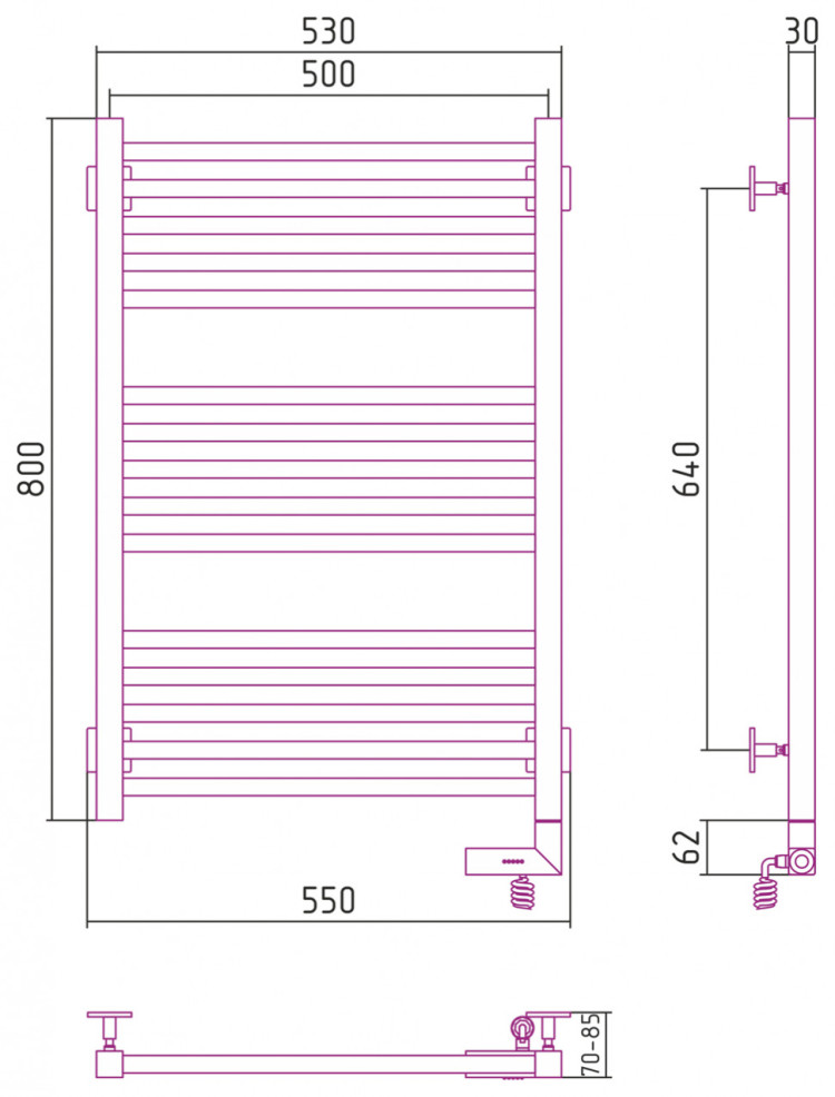 Полотенцесушитель электрический Сунержа Модус 2.0 800x500 МЭМ правый Матовый чёрный