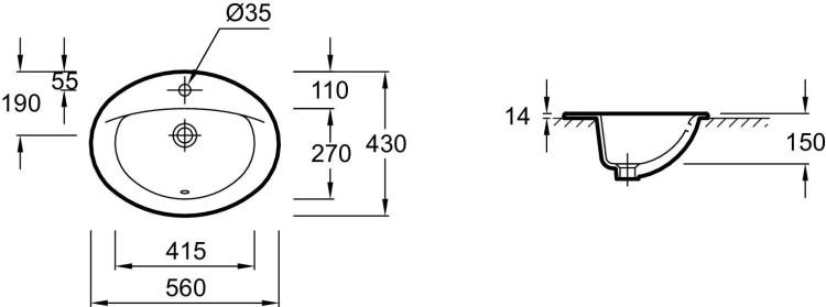 Встраиваемая раковина 56 x 43 см Jacob Delafon PATIOE4155-00