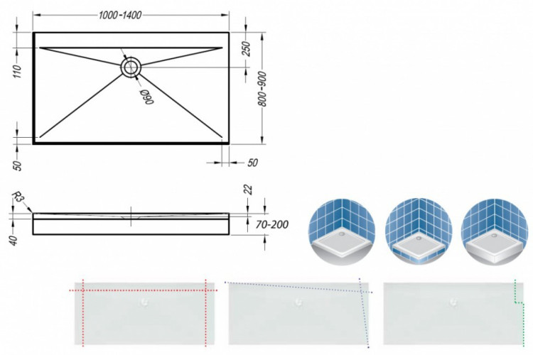 Душевой поддон из искусственного камня Kolpa San Re-Walk 140x90