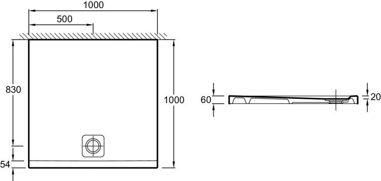 Ультратонкий квадратный душевой поддон 100 х 100 х 6 см Jacob Delafon ODEON UP N110K-00