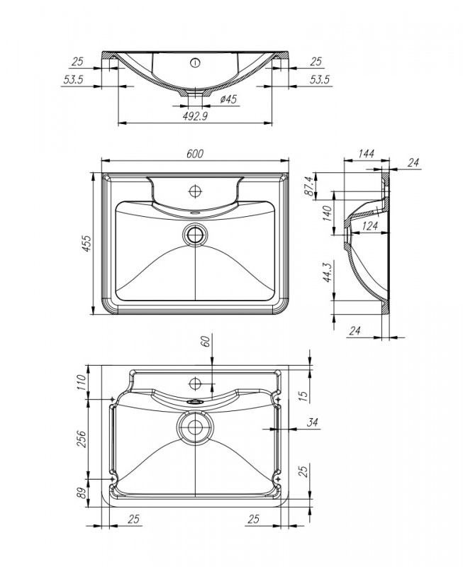 Раковина из литьевого мрамора, 600х455х145 Cezares BB600/455-LV-MR-ALR