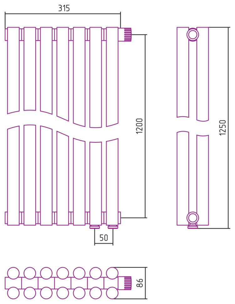 Отопительный радиатор Сунержа Эстет-11 EU50 1200х315 7 секций Золото