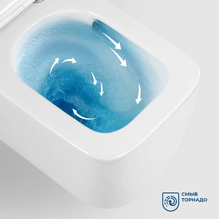 Унитаз подвесной безободковый со смывом TORNADO с сиденьем дюропласт soft close Cezares BB076CH-TOR/SC