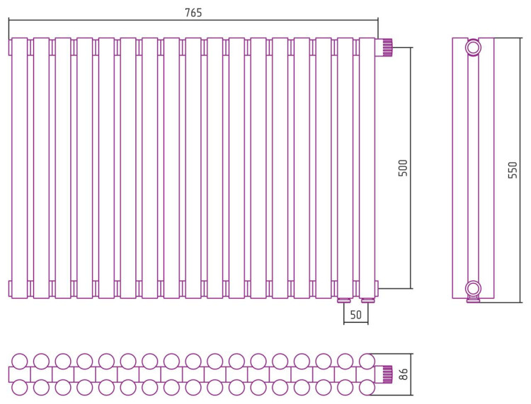 Отопительный радиатор Сунержа Эстет-11 EU50 500х765 17 секций Сатин