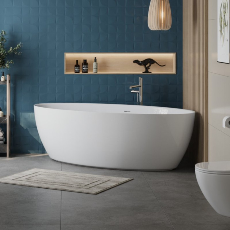 Отдельностоящая, полукруглая акриловая ванна в комплекте со сливом-переливом Cezares BB707-1860-880