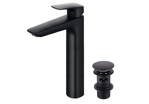 Смеситель для раковины 227 с донным клапаном Aquatek, матовый черный AQ1005MB ВЕГА