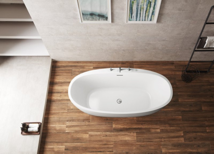 Отдельностоящая овальная акриловая ванна в комплекте со сливом-переливом цвета хром BelBagno BB404-1700-800