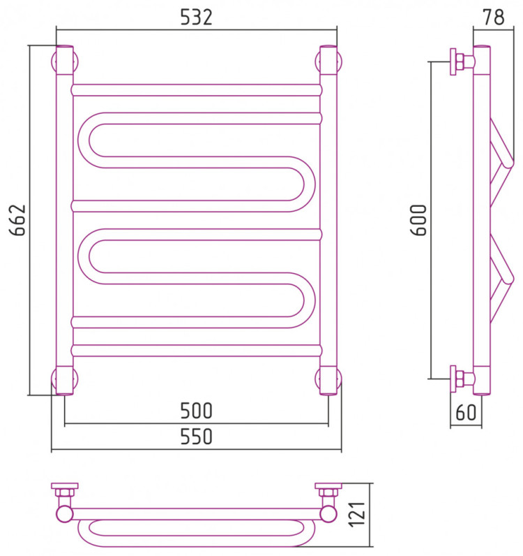 Полотенцесушитель водяной Сунержа Элегия+ 600х500 Золото