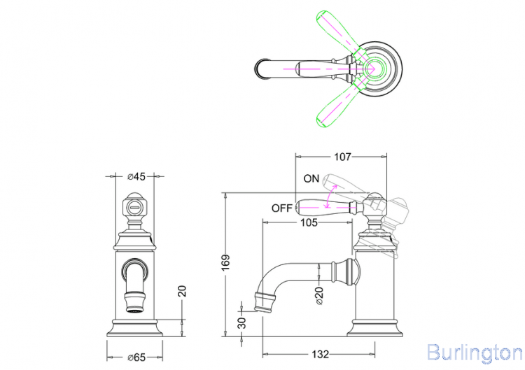 Смеситель однорычажный для раковины, 1 отв, ручка - левер, хром [ARC12 CHR + ARC67 CHR]
