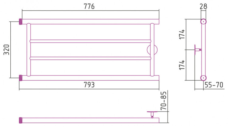 Полотенцесушитель водяной Стилье Минор 0600 320х800 (2) П Без покрытия