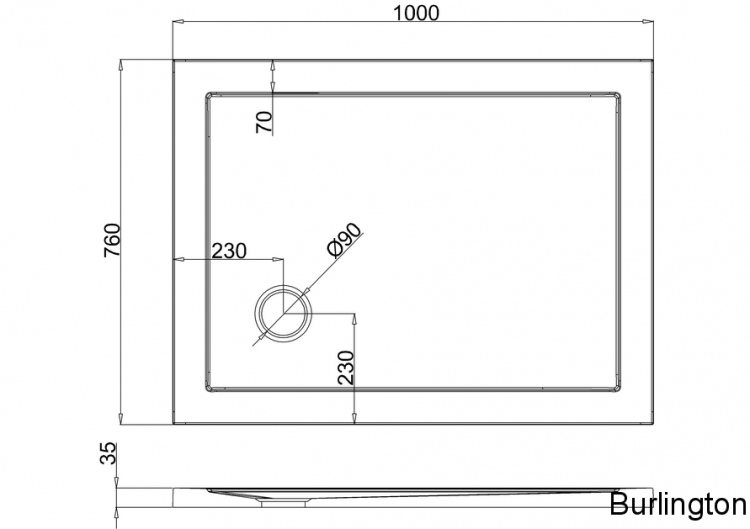 Поддон с угловым сливом 1000 x 760 мм [Z1166] 1