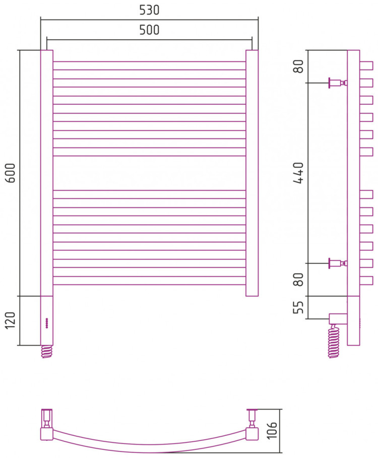 Полотенцесушитель электрический Сунержа Аркус 3.0 600х500 МЭМ левый Без покрытия